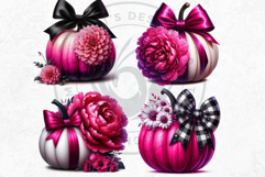 Floral Pink Coquette Pumpkins with bow PNG Set, Girly bow Product Image 9