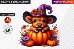 Highland cow Clipart, Halloween clipart, Pumpkin, autumn PNG Product Image 1