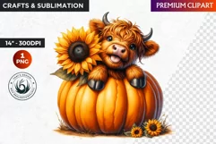 Highland cow Clipart, Halloween clipart, Pumpkin, sunflower Product Image 1