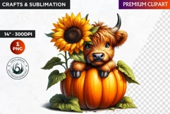 Sunflower Highland cow Clipart,Halloween clipart, Pumpkin Product Image 1