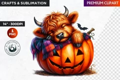 Highland cow Clipart, Halloween clipart, Pumpkin, autumn PNG Product Image 1