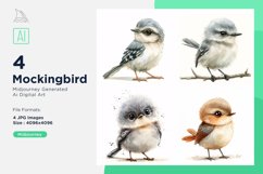 Cute Mocking Bird Baby Watercolor illustration Set 4 Product Image 1