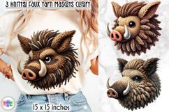 Knitted Boar Clipart, Faux Yarn Plush Wild Pig Mascot Product Image 1