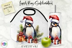 Watercolour Penguin Lunch Bag Print | Christmas Lunch Bag Product Image 1