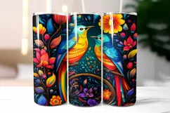 Folk Birds with Flowers Tumbler Wrap Sublimation Product Image 2