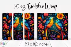 Folk Birds with Flowers Tumbler Wrap Sublimation Product Image 1