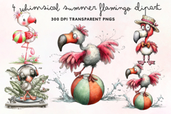 Whimsical Summer Flamingo Clipart PNG Product Image 1