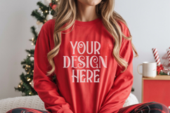 Christmas Gildan 18000 Red Crewneck Sweatshirt Mockup Product Image 1