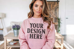 Light Pink Gildan 18000 Crewnwck Sweatshirt Mockup, gildan Product Image 1
