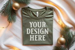 Christmas Bella Canvas 3001 Heather Olive Folded Tshirt Moc Product Image 1