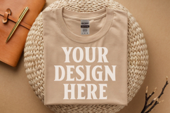 Sand Gildan 5000 Flat Lay Tshirt Mockup, G5000 mockups Product Image 1