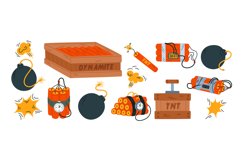 Dynamite and bombs. Wooden box with explosives. Burning wic Product Image 1