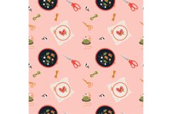 Cartoon embroidery in round hoop seamless pattern. Handmade Product Image 1