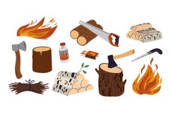 Campfire ignition elements. Wooden logs. Brushwood bundle. Product Image 1