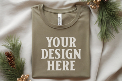 Christmas Bella Canvas 3001 Heather Olive Folded Tshirt Moc Product Image 2