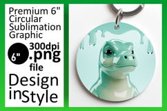Vibrant Round Design Keychain Artwork , Cute Dino Product Image 1