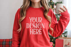 Christmas Gildan 18000 Red Crewneck Sweatshirt Mockup Product Image 1