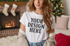Bella Canvas 3001 White Christmas Shirt Mockup, Trandy Product Image 1