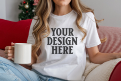 Christmas Bella Canvas 3001 White Shirt Mockup ,Trandy mock Product Image 1