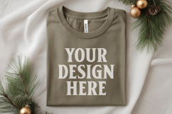 Christmas Bella Canvas 3001 Heather Olive Folded Tshirt Moc Product Image 1