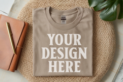 Sand Gildan 5000 Flat Lay Tshirt Mockup, G5000 mockups Product Image 1