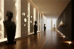 Modern art gallery interior with sculptures Product Image 1