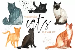 Cat Clip Art, Watercolor Feline Illustration Sublimation Set Product Image 1
