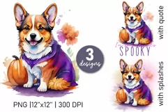 Watercolor corgi dog halloween sublimation PNG Product Image 1