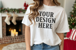Bella Canvas 3001 White Christmas Shirt Mockup, Trandy Product Image 1