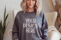 Dark Heather Gildan 18000 Sweatshirt Mockup,G18000 Crewneck Product Image 1