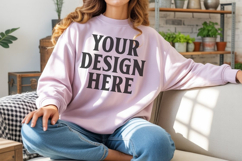 Light Pink Gildan 18000 Crewnwck Sweatshirt Mockup, gildan Product Image 1