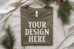 Christmas Bella Canvas 3001 Heather Olive Folded Tshirt Moc Product Image 1