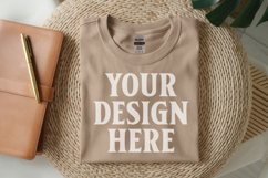 Sand Gildan 5000 Flat Lay Tshirt Mockup, G5000 mockups Product Image 1