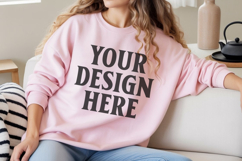 Light Pink Gildan 18000 Crewnwck Sweatshirt Mockup, gildan Product Image 1