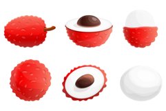 Lychees icons set, cartoon style Product Image 1