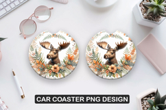Deer Flowers Car Coaster Sublimation| Animal Coaster PNG Product Image 1