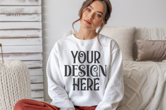 White Gildan 18000 Crewneck Sweatshirt Mockups,G18000 Product Image 1