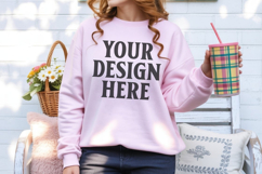 Light Pink Gildan 18000 Crewnwck Sweatshirt Mockup, gildan Product Image 1