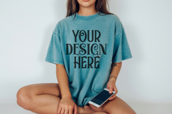 Comfort Colors 1717 Seafoam T-shirt Mockups, Real Model Product Image 1