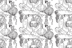 Line art seamless pattern with carrots, onions, beets vector Product Image 1