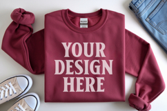 Scarlet Red Gildan 18000 Folded Flat Lay Mockups Product Image 1