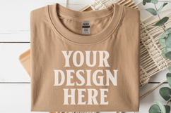 Sand Gildan 5000 Flat Lay Tshirt Mockup, G5000 mockups Product Image 1