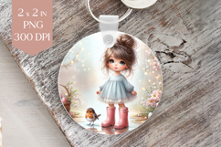 Girl in Blue Dress with Robin Keychain PNG Product Image 1