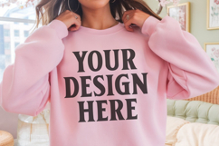 Gildan 18000 Light Pink Mockup , Crewneck Sweatshirt Boho Product Image 1