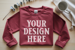 Scarlet Red Gildan 18000 Folded Flat Lay Mockups Product Image 1