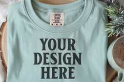 Seafoam Comfort Colors 1717 Christmas Folded T-Shirt Mockup Product Image 1