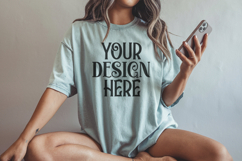 Comfort Colors 1717 Seafoam T-shirt Mockups, Real Model Product Image 1