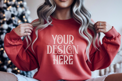 Christmas Gildan 18000 Red Crewneck Sweatshirt Mockup Product Image 1
