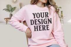 Light Pink Gildan 18000 Crewnwck Sweatshirt Mockup, gildan Product Image 1