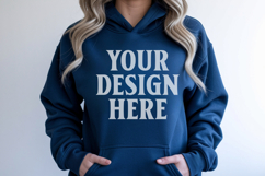 Navy Gildan 18500 Hoodie Sweatshirt Mockup, 185 mock-up Product Image 1